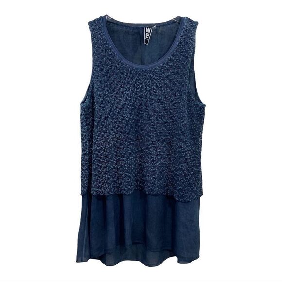 WE - RICH BLUE - LAYERED TOP WITH SEMI SHEER TEXTURED POPCORN-LIKE KNIT SZ M B18 - Picture 1 of 10